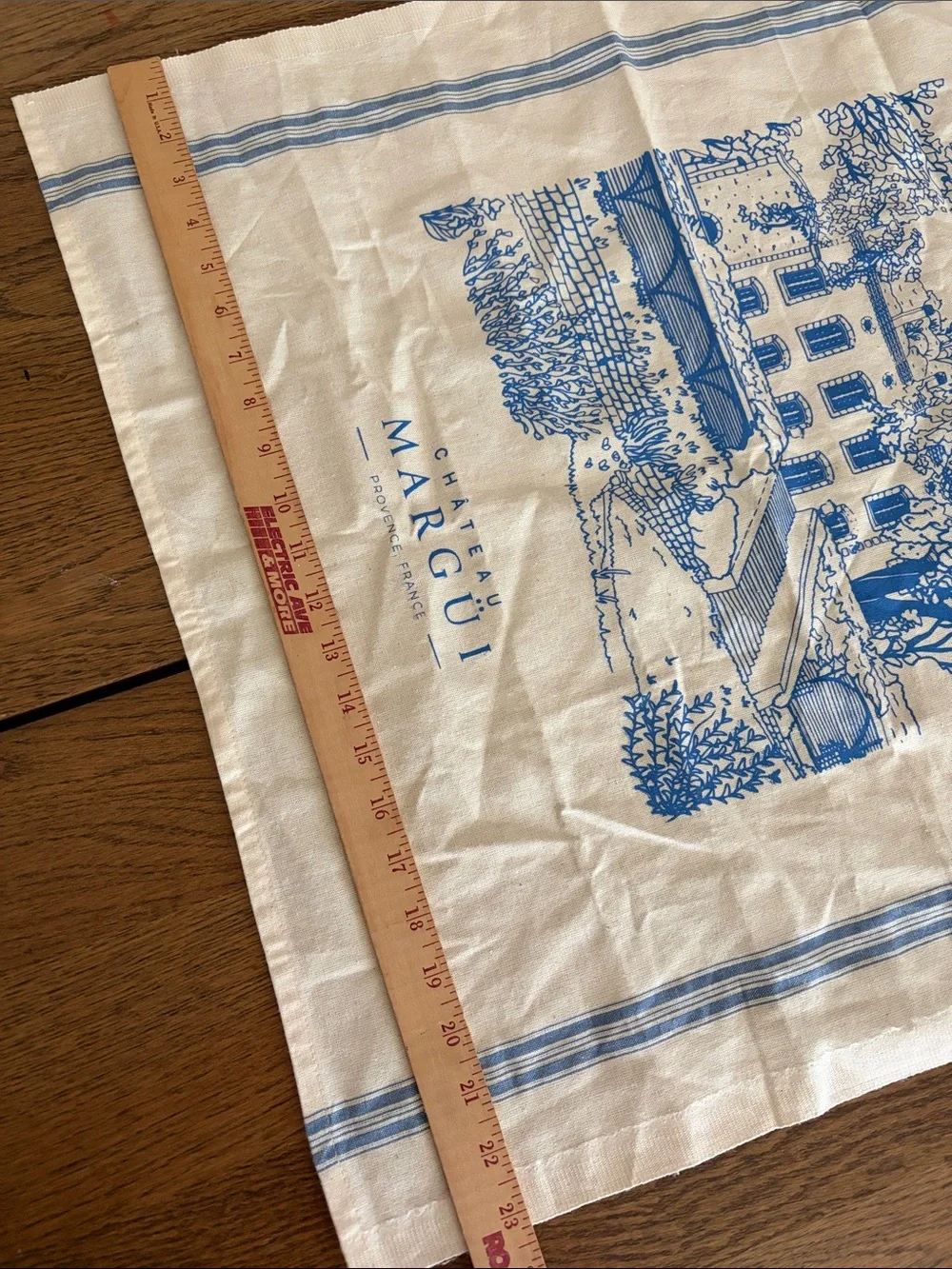 THIEFFRY 100% Cotton Château Margüi Provence, France Blue & Cream Tea Towel